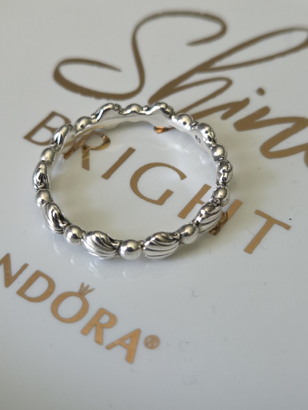 Pandora Beaded Seashell Band Nautical Ring Size 8.5/ 58 - Picture 2 of 4